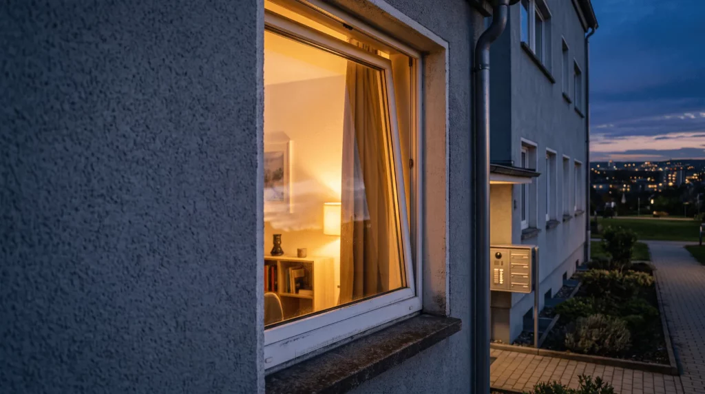 Gekipptes Fenster an einem Wohnhaus als mögliche Schwachstelle beim Einbruchschutz | Alltagssicherheit