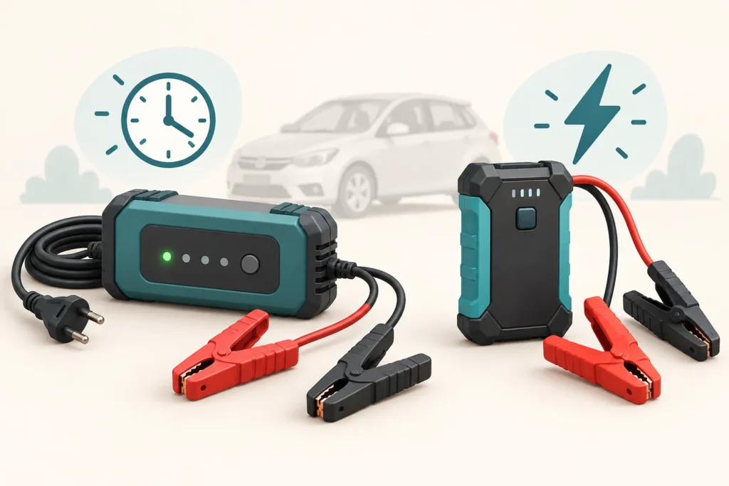 Batterieladegerät und Starthilfe-Powerbank für das Auto im Vergleich