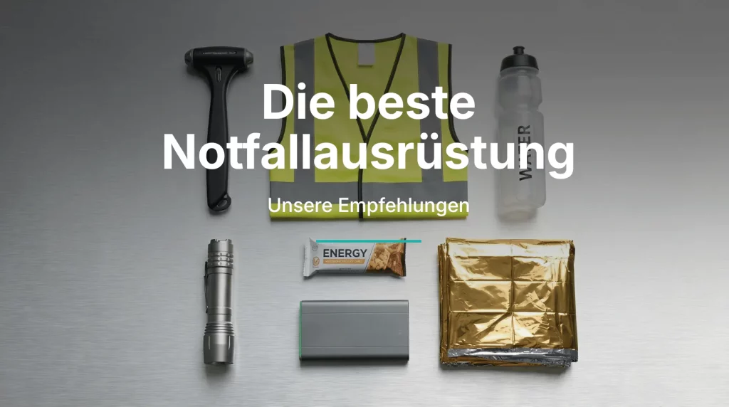 Notfallausrüstung für das Auto mit Warnweste, Notfallhammer, Taschenlampe und Rettungsdecke | Alltagssicherheit