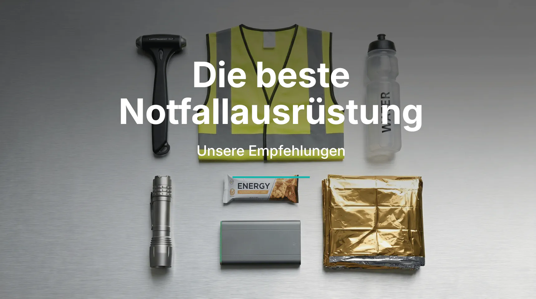 Notfallausrüstung für das Auto mit Warnweste, Notfallhammer, Taschenlampe und Rettungsdecke | Alltagssicherheit